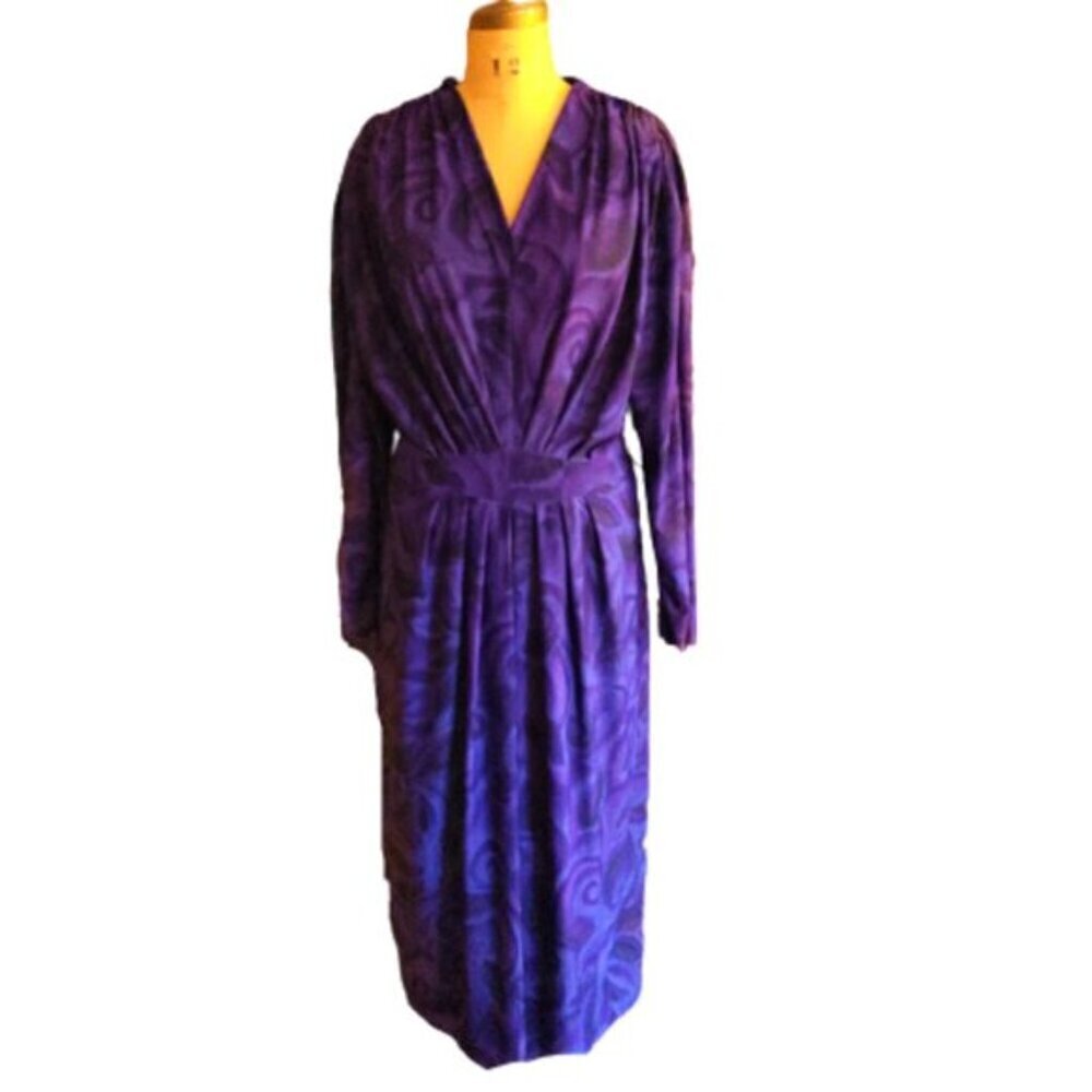 Vintage 80s midi rouched dress in great color - Picture 2 of 14
